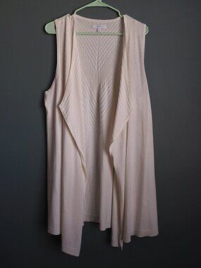 2/$15 New Directions White Open Front Vest Sleeveless Knit Solid - Large